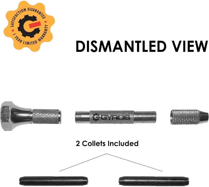 Gyros Professional Swivel Head Pin Vise Hand Drill with Anti-Slip Nickel Plated Steel Body and Two Reversible Collets for Precision Drilling - Image 5